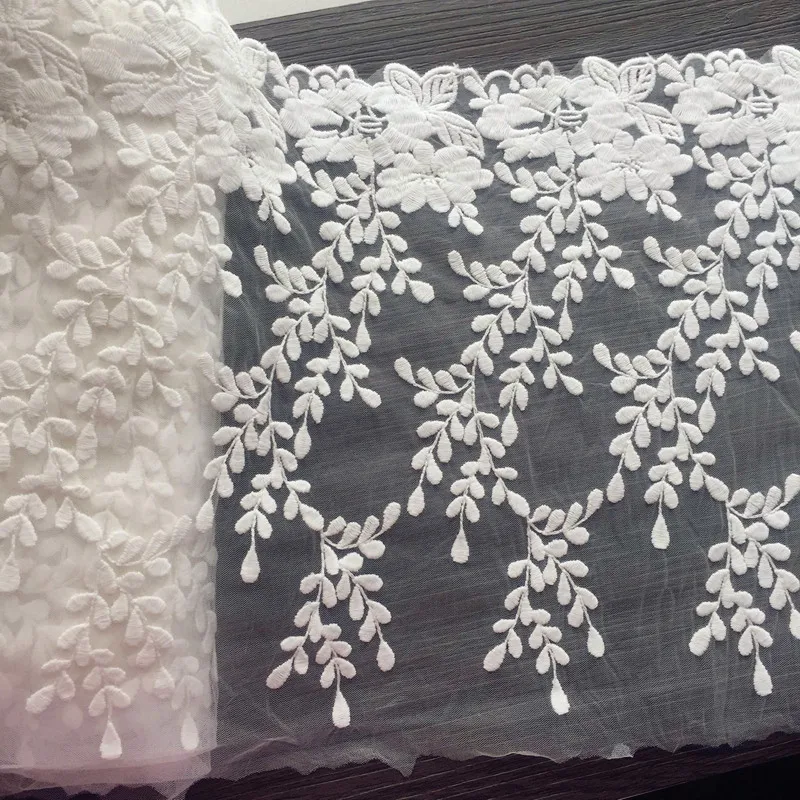 

White floral net yarn embroidery lace trim romantic skirt hem lace accessories diy width 24 cm