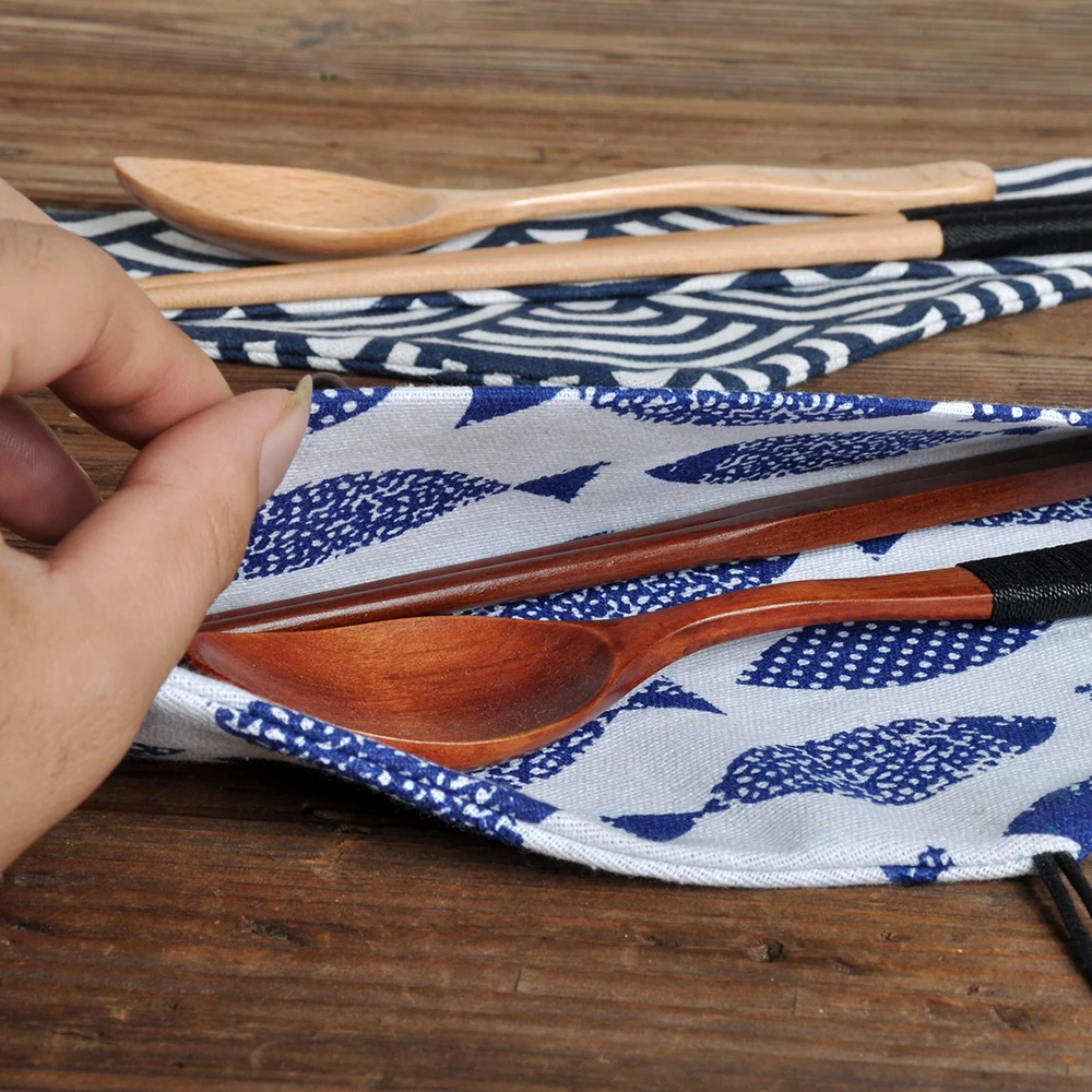 

Reusable Cloth Wind Cutlery Storage Bag Portable Tableware Bag Chopsticks Spoon Bag Tie Line Cutlery Bag Travel equipment tools