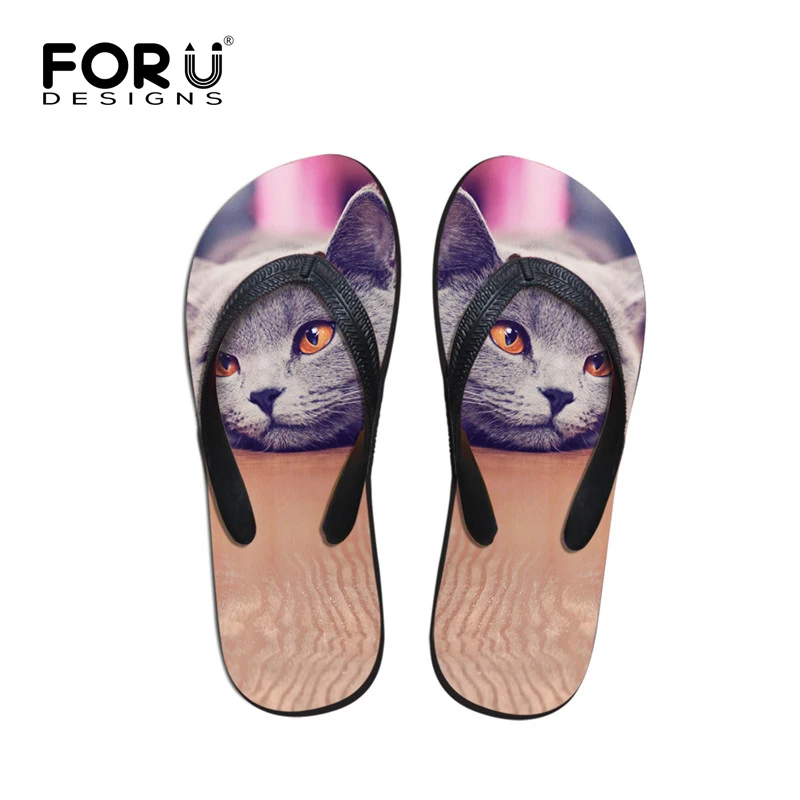 FORUDESIGNS/женские Вьетнамки с изображением кошки и собаки летние шлепанцы женская