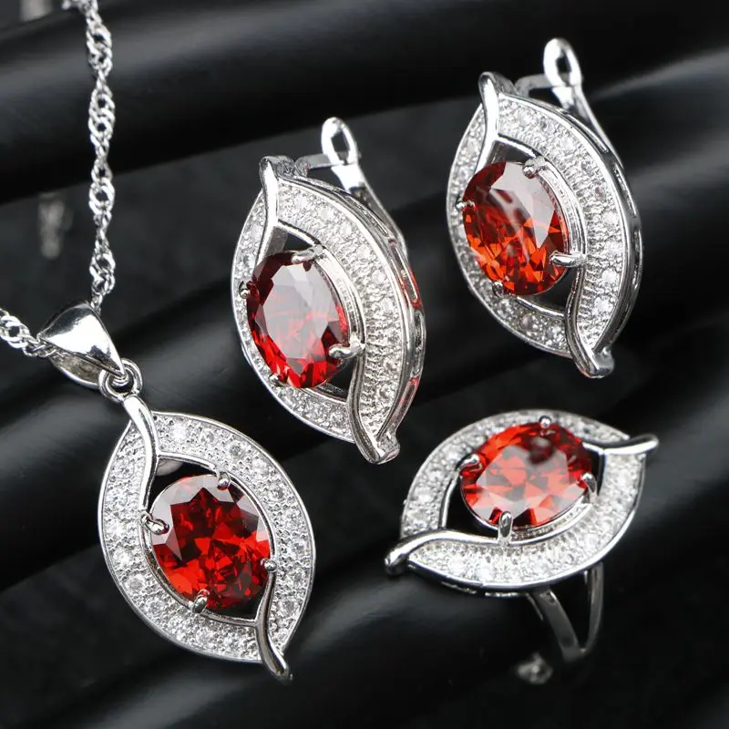 Red ONOFYU 11,11 фестиваль покупок Радуга Кубический Цирконий Серебро 925 Ювелирные наборы для женщин серьги/кулон/ожерелье/кольца - Окраска металла: Red