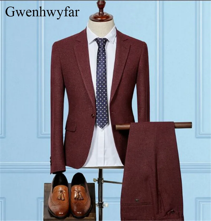 Gwenhwyfar Новый стиль темно синие костюмы 2018 новый смокинг жениха Slim Fit Мужские