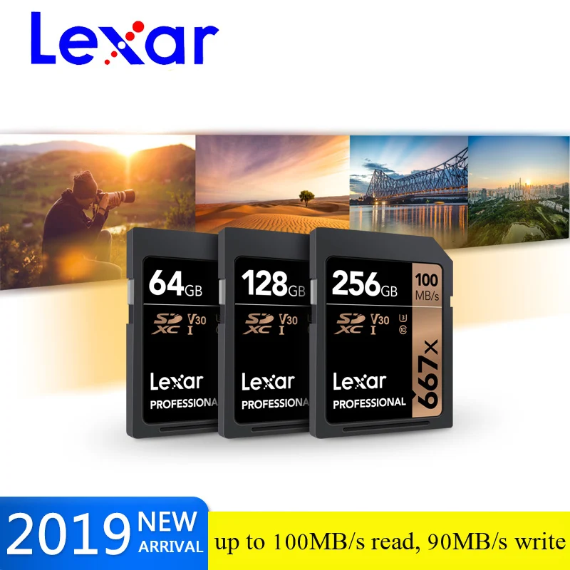 

Lexar professional SD Card 667X Max100MB/s 64GB 128GB 256GB C10 U3 4K SDXC Memory Card sd Flash card UHS-I Carte SD for Camera