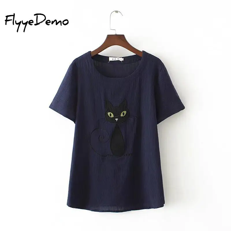 Kawaii Cat Appliques супер большая футболка для женщин Harajuku топы 2020 летняя с коротким