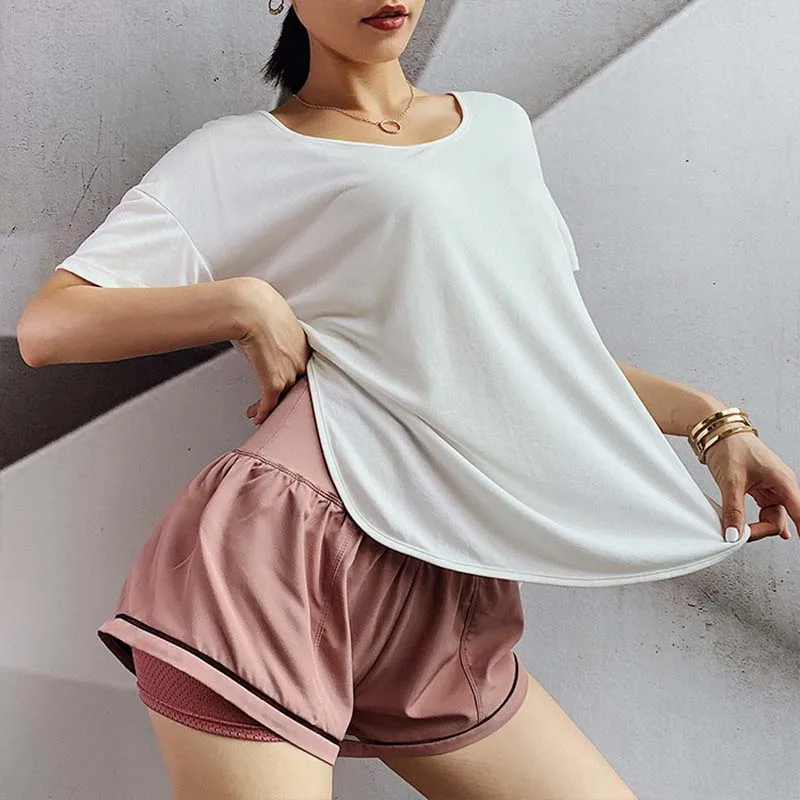 Женские дышащие быстросохнущие с короткими рукавами О образным вырезом пробежек