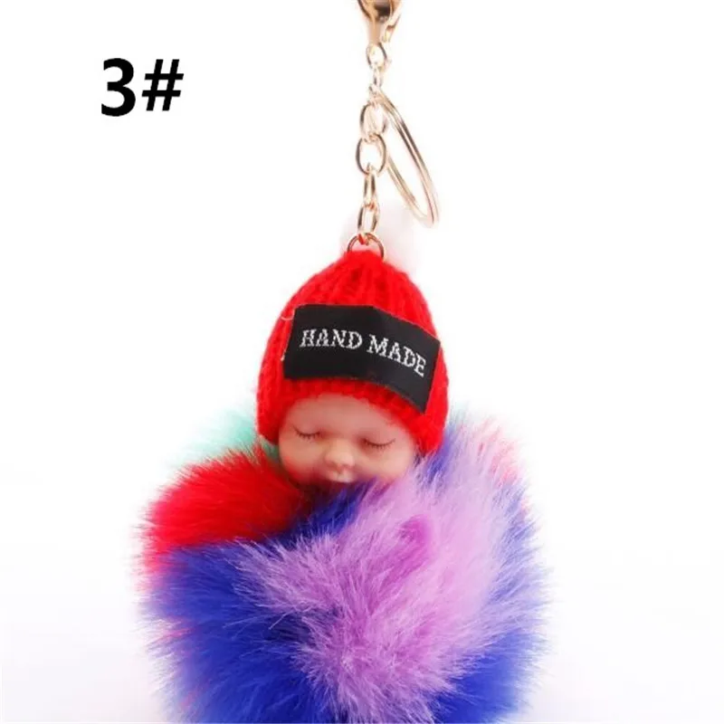 Брелок Спящая Детская кукла брелок с помпоном из кроличьего меха для
