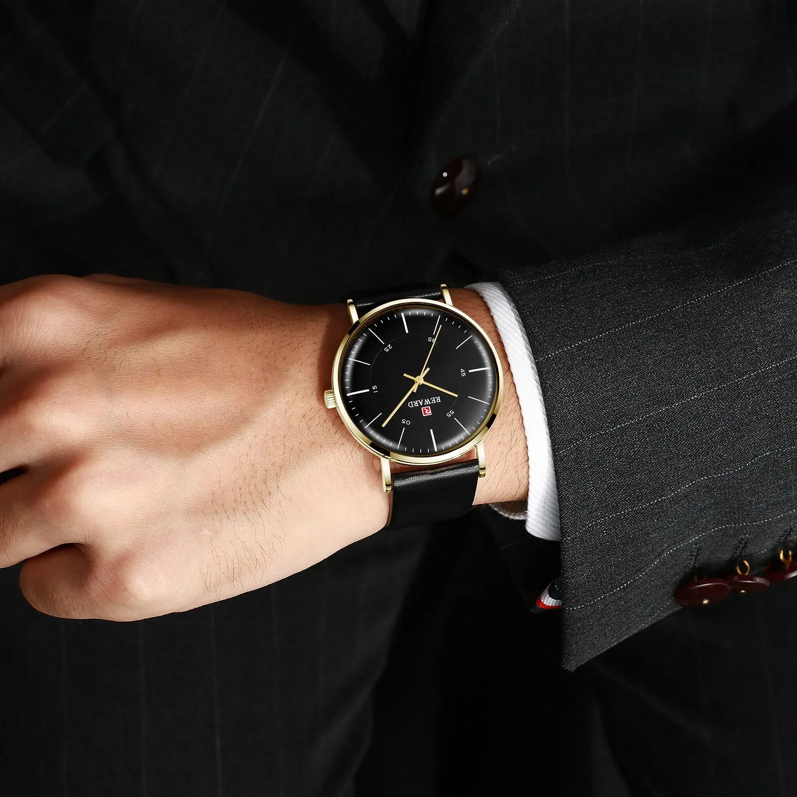Наградные модные мужские часы Топ бренд класса люкс 6 мм ультра-тонкие часы для мужчин кожаный ремешок водонепроницаемые спортивные часы Relogio Masculino