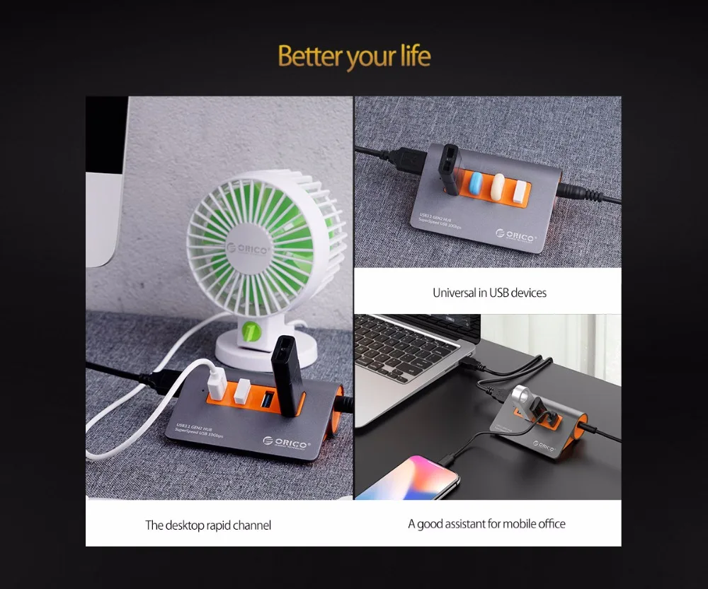 USB Сплиттер ORICO с 4 портами 3 1 10 Гбит/с usb хаб для передачи данных адаптером питания