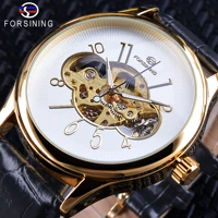 forsining skeleton white golden display luminous hands mens mechanical wristwatch transparent case openwork relogio masculino