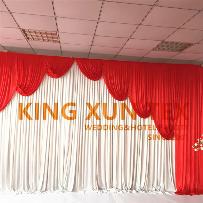 20FT длинный белый лед шелк свадебный фон занавеска с красным драпировкой valance сценический фон для вечерние событие украшения