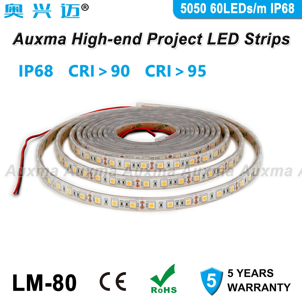 5050 60 светодиодный s/m Светодиодная лента, CRI95 CRI90 IP68, DC12V/24 V, 300 светодиодный s/катушка, 5 метров/катушка, водонепроницаемый для внутренней и наружная отделка здания