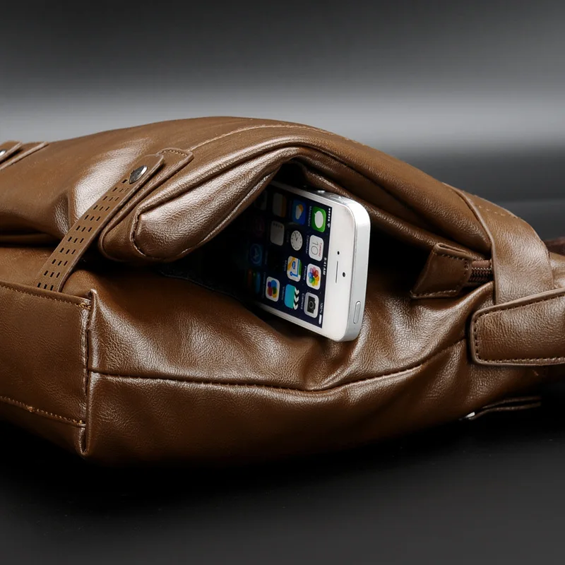 Брендовая вместительная мужская сумка через плечо мессенджер из мягкой кожи