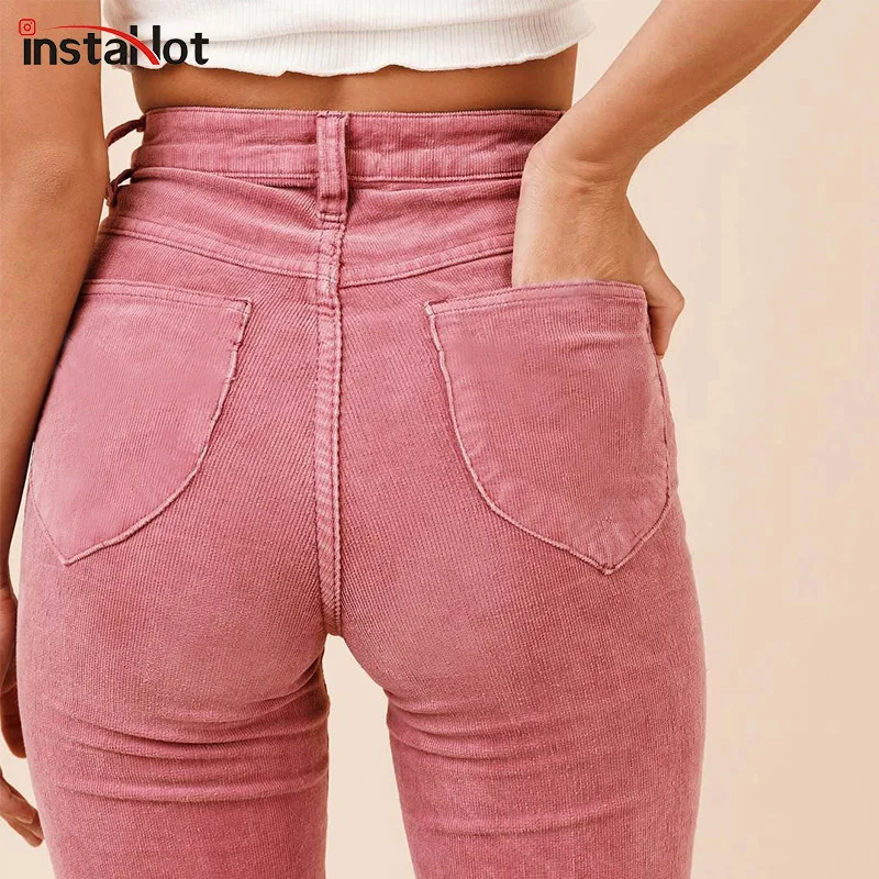 Брюки-клеш InstaHot женские с высокой талией повседневные фактурные однотонные