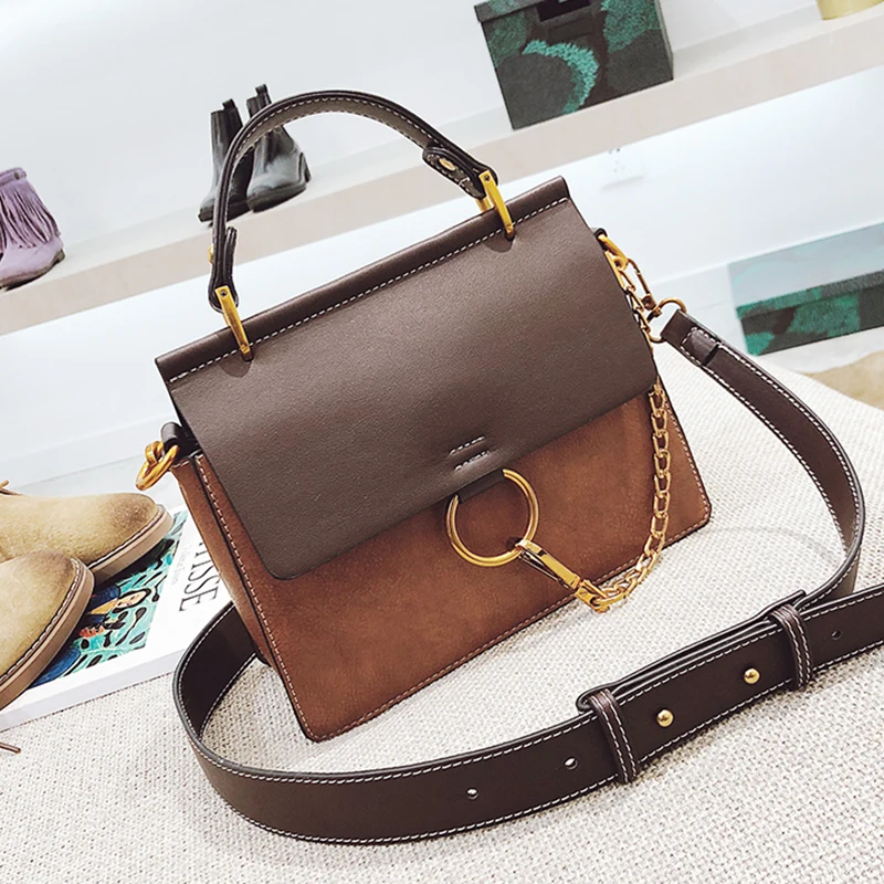 Женская сумка через плечо FuAHaLu модная с металлическим кольцом квадратная