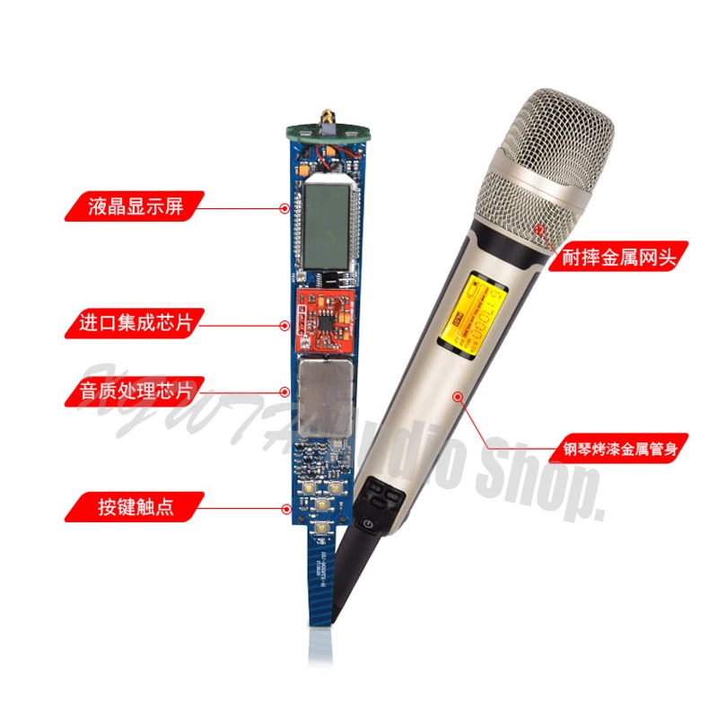 저렴한 UHF 무선 마이크 시스템 블랙 2 콘덴서, 카디오이드 핸드 헬드 마이크 디지털 다이버시티 수신 DJ 무대 가라오케