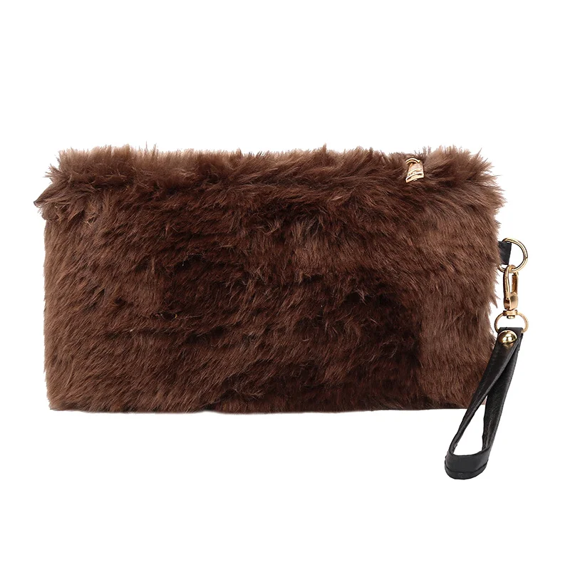 1 шт Женский кошелек сплошной цвет молния плюш для мобильный телефон карты денег