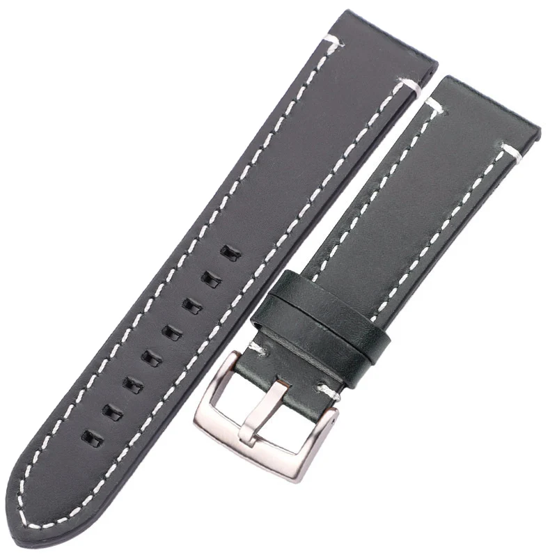 Blue Silver Buckle HENGRC, 18 мм, 20 мм, 22 мм, ремешок из натуральной кожи, ремешок для часов, ручной, для мужчин, Толстый коричневый, черный, Ремешки для наручных часов, пряжка, аксессуары для часов - Цвет ремешка: Blue Silver Buckle