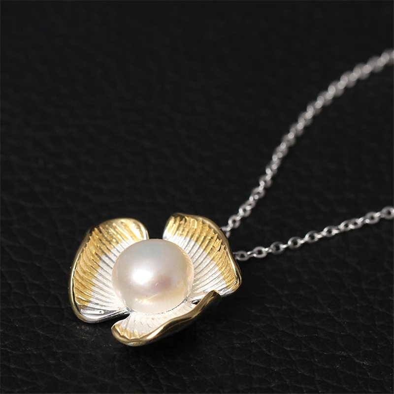 Ожерелье из стерлингового серебра 925 пробы с жемчужным цветком 6 мм подвески для