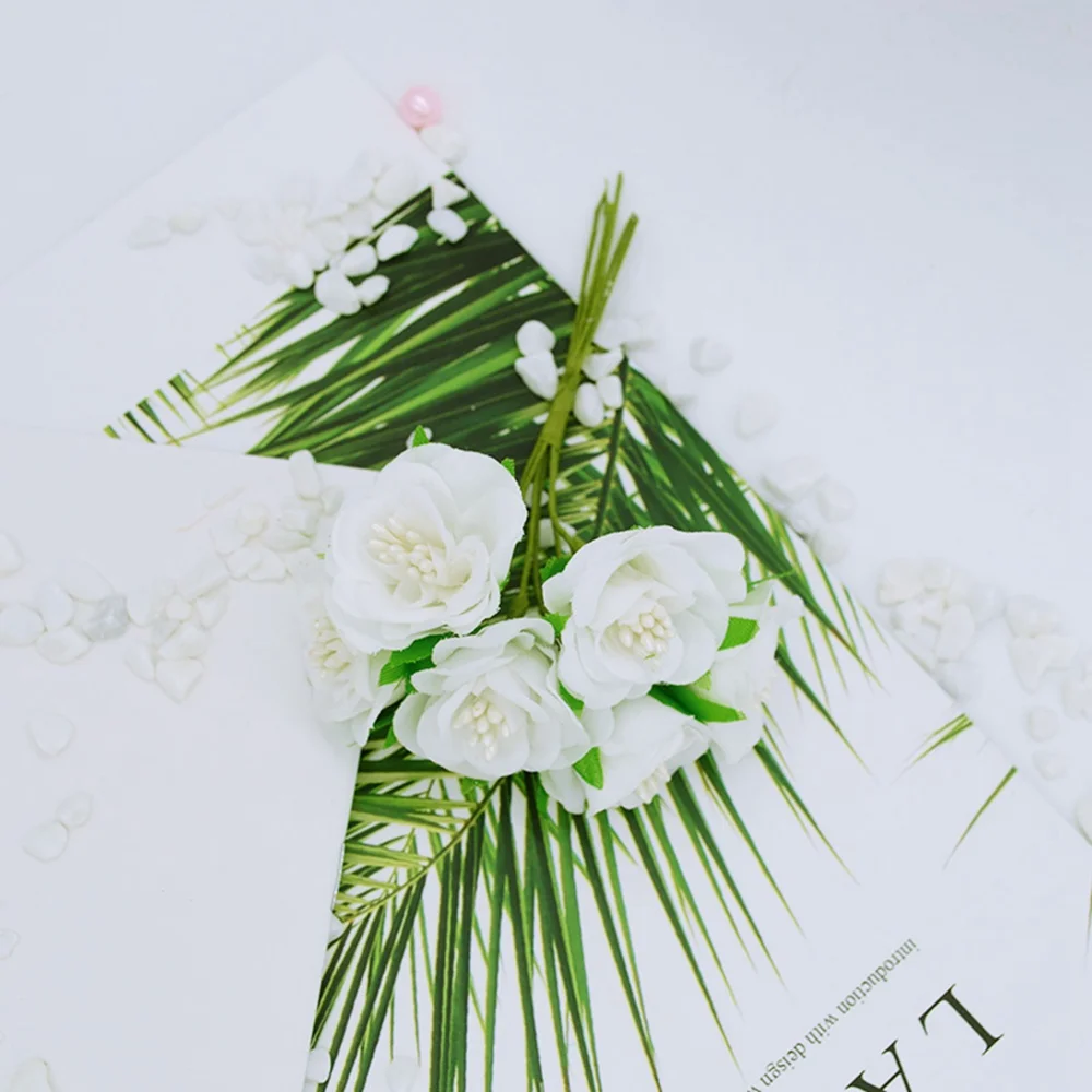 white 6 шт. прекрасный букет DIY рождественская Подарочная коробка гирлянда домашний свадебный Декор Аксессуары искусственная тычинка скрапбук недорогие искусственные цветы - Цвет: white
