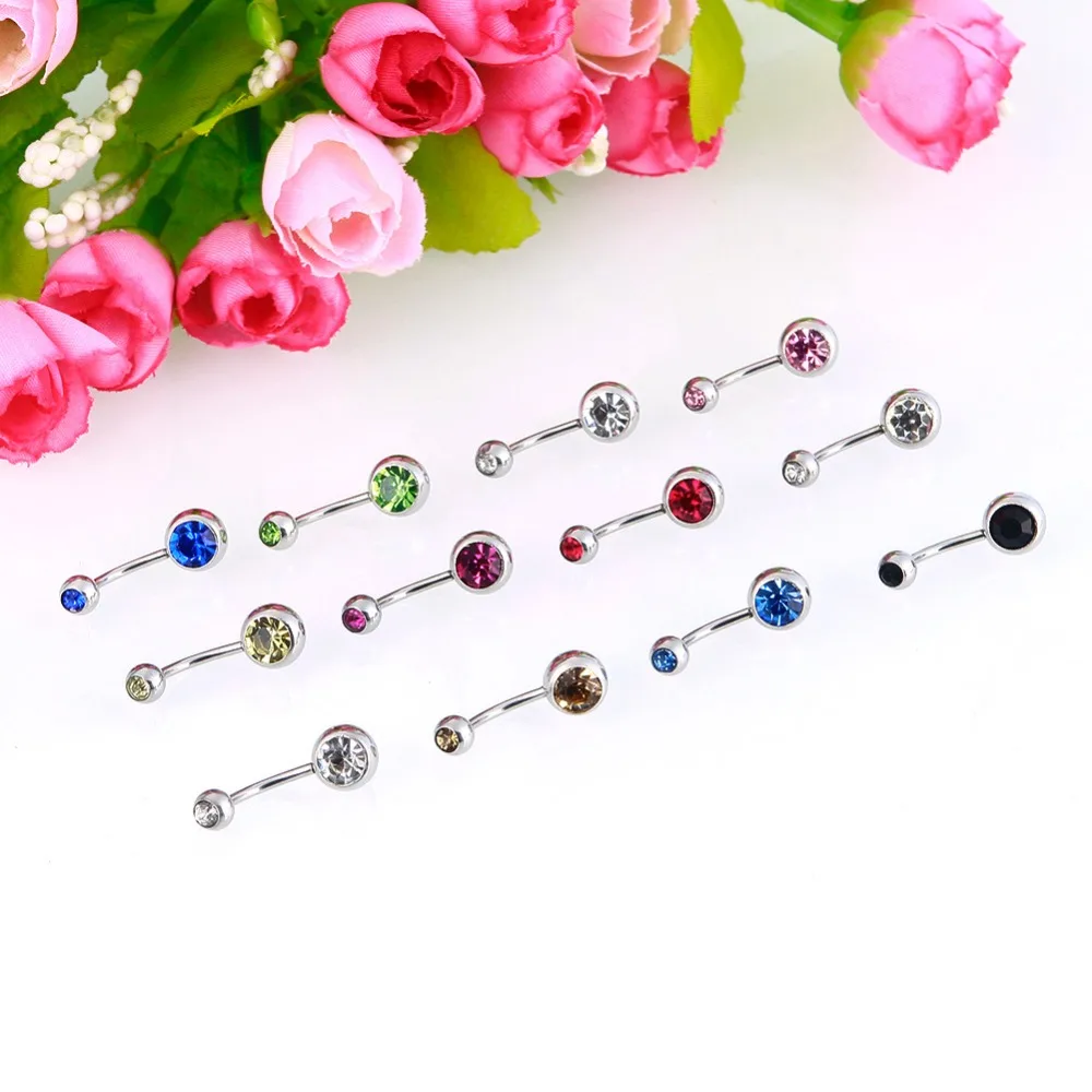 12 шт./компл. хирургическая нержавеющая сталь Кристалл пупка кольцо Штанга