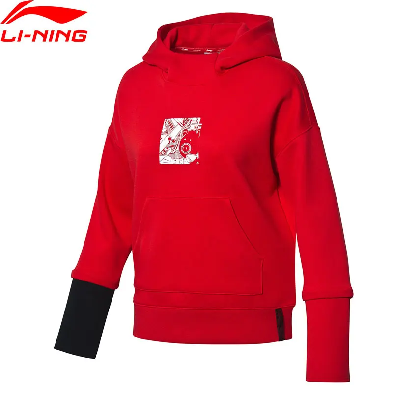 Li Ning/женские трендовые толстовки свободного покроя из 66% хлопка 34% полиэстера с