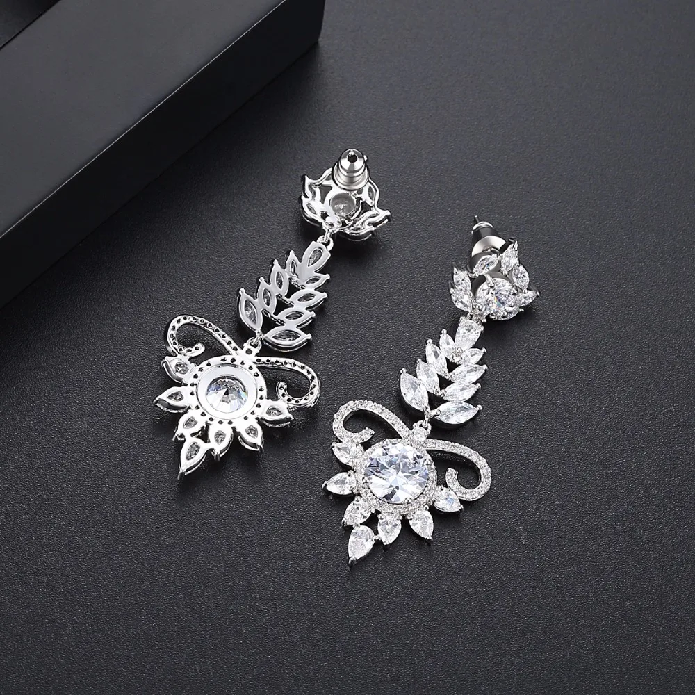 LUOTEEMI Gorgeous boucle oreille femme Long Dangle Earrings for Women Luxury Marquise Flowers Chandelier Bridal Wedding Bijoux | Украшения