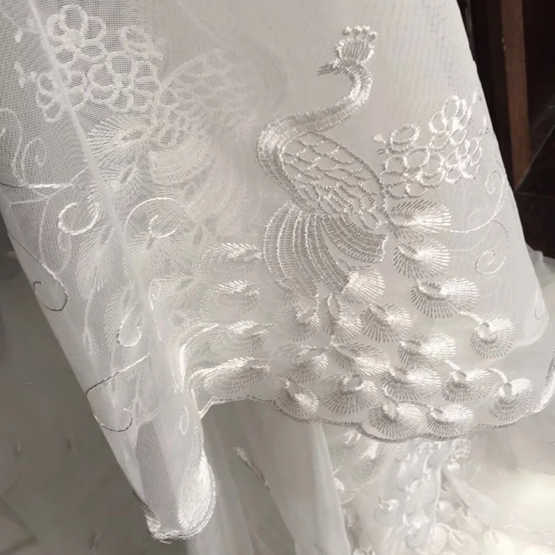 color 1 tulle Современный элегантный вышитый Павлин тюль для гостиной спальни королевский синий вышитый отвесный занавес для кухни M081#4 - Цвет: color 1 tulle