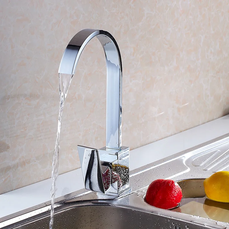 Хромированный латунный кухонный кран квадратный смеситель с лебедем поворот на