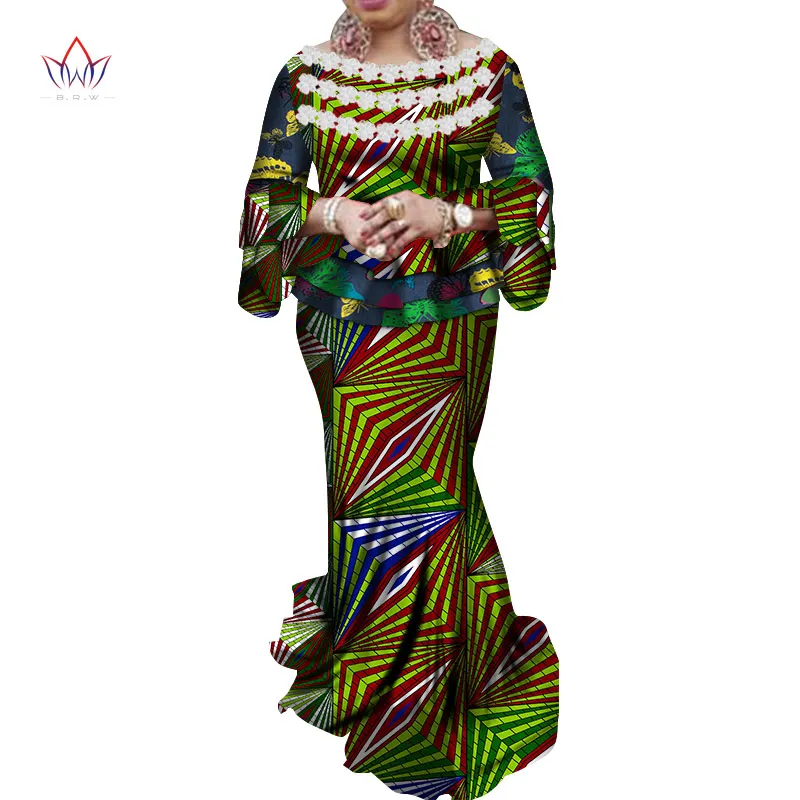 African Women Crop Skirt Top Plus Size Dashiki 2 Piece Set African Clothes for Women Cotton Print Wax Suit for party WY4578