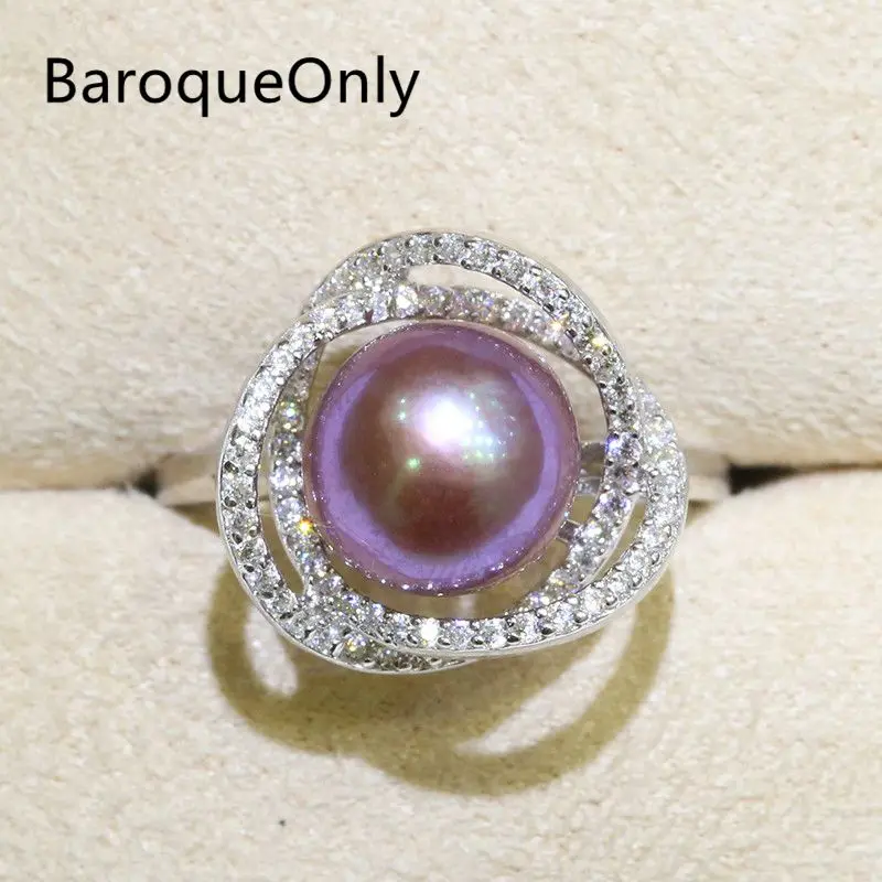 BaroqueOnly Циркон инкрустированные 925 кольца натуральный цвет пресноводный жемчуг 9-10 мм Жемчуг Эдисон кольцо половина барокко ювелирные изделия RI& RJ
