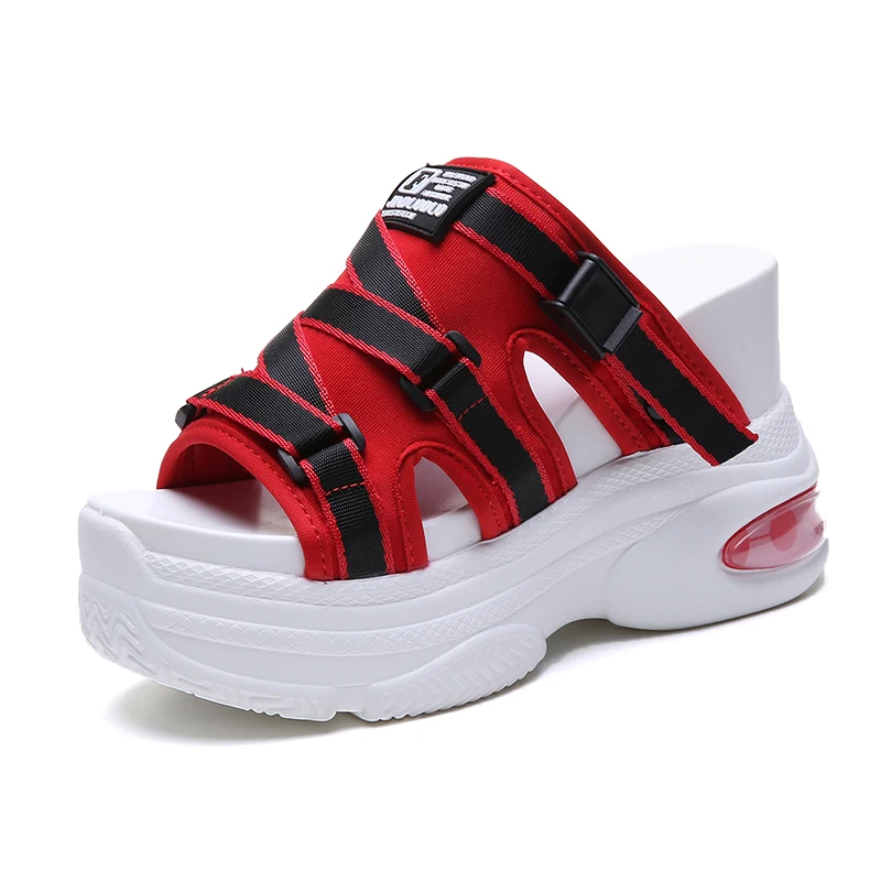 Женские пляжные шлепанцы на танкетке 10 см сандалии с пряжкой обувь платформе