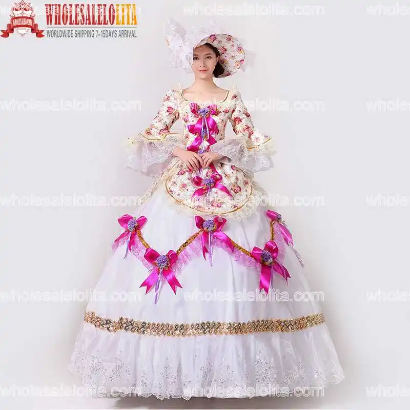 

2017 New Floral Printed Marie Antoinette Masquerade Dresses Renaissance Southern Belle Ball Gowns Theatrical Clothing