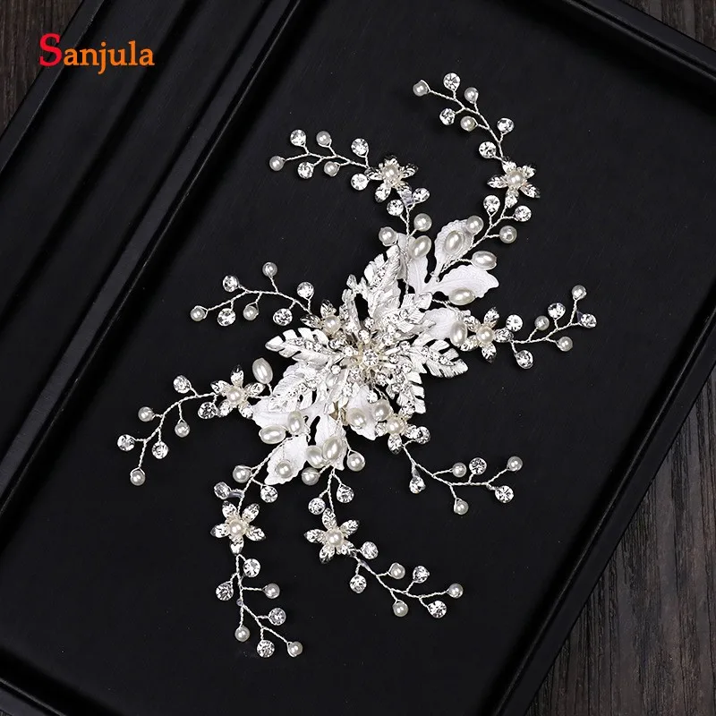 Свадебные головные уборы с серебряными листьями и хрустальным жемчугом