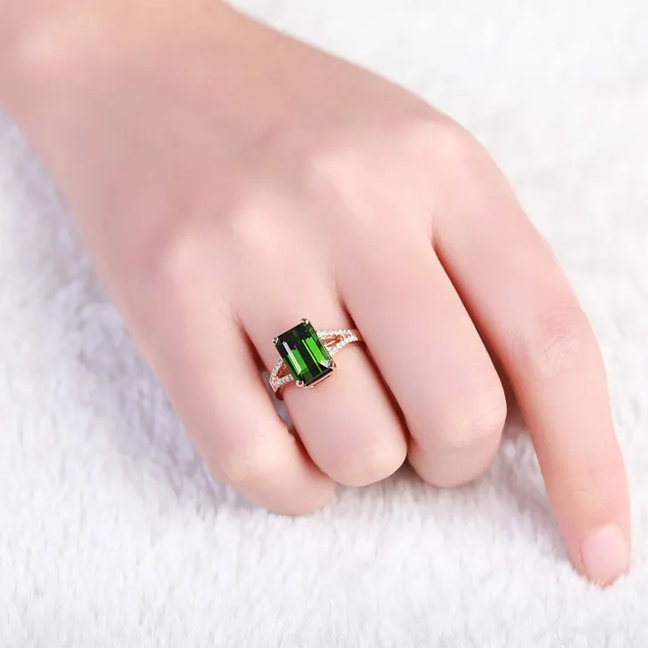 Бренд ZOCAI Кольцо Настоящее 18 K розовое золото 4,0 CT Настоящее Зеленый Турмалин Кольцо 0,19 карат бриллиантовое кольцо