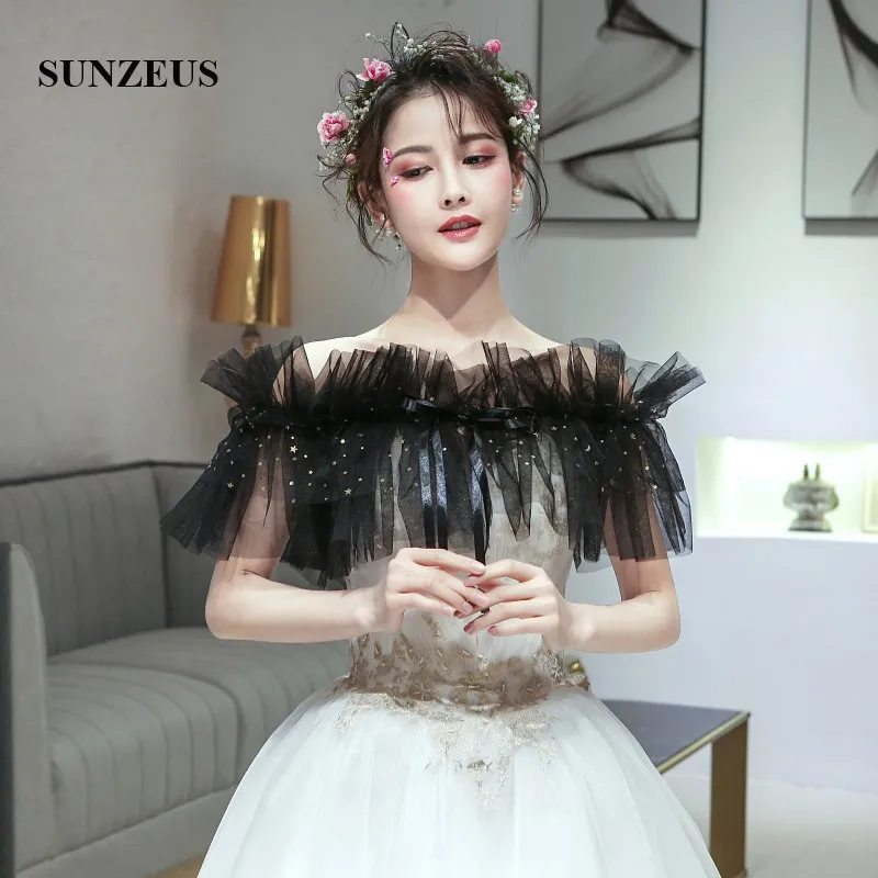 Черные тюлевые женские вечерние накидки золотые звезды Samll блестящие аксессуары