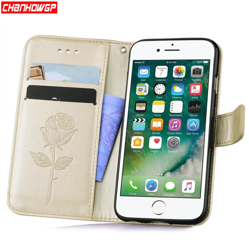 3D чехол книжка с розами для iPhone 7 8 6 6s 5 5S SE кожаный Бумажник телефона X 6S Plus стоячий