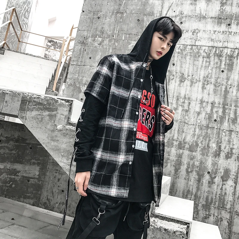 Be.YuMiao Plaid Dress Shirts Mens Hip Hop plaid shirt in man clothing Long Sleeve Male Casual Cotton Extended Streetwear | Мужская