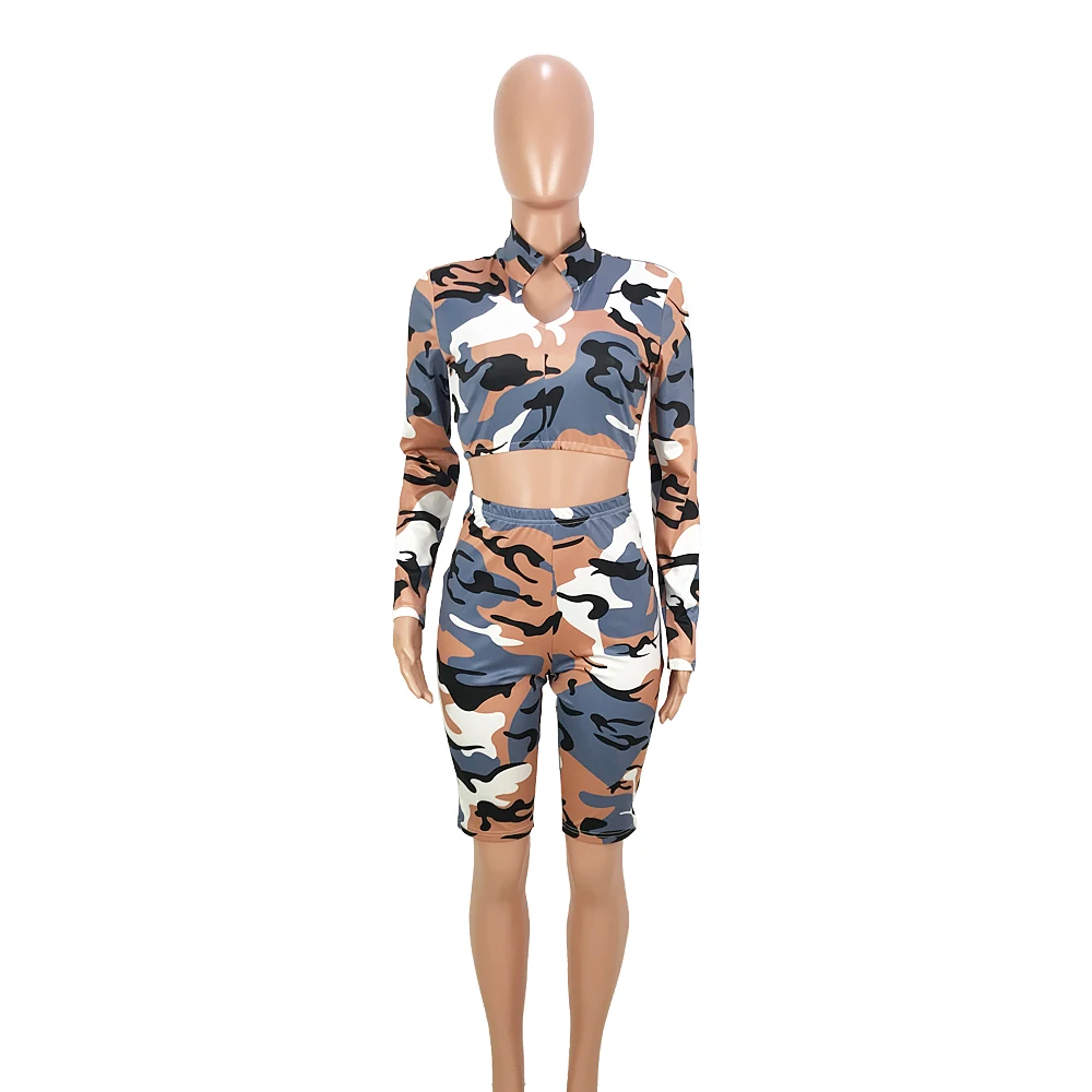Фото Joiekuno Camouflage Turn Collar bodycon Playsuits blusas mujer de moda 2019 casual 2piece Women Set Verano Los pantalones GL6048 Женская Joiekuno Camouflage Turn Collar bodycon Playsuits blusas mujer de moda 2019 casual 2piece Women Set Verano Los pantalones GL6048 Женская