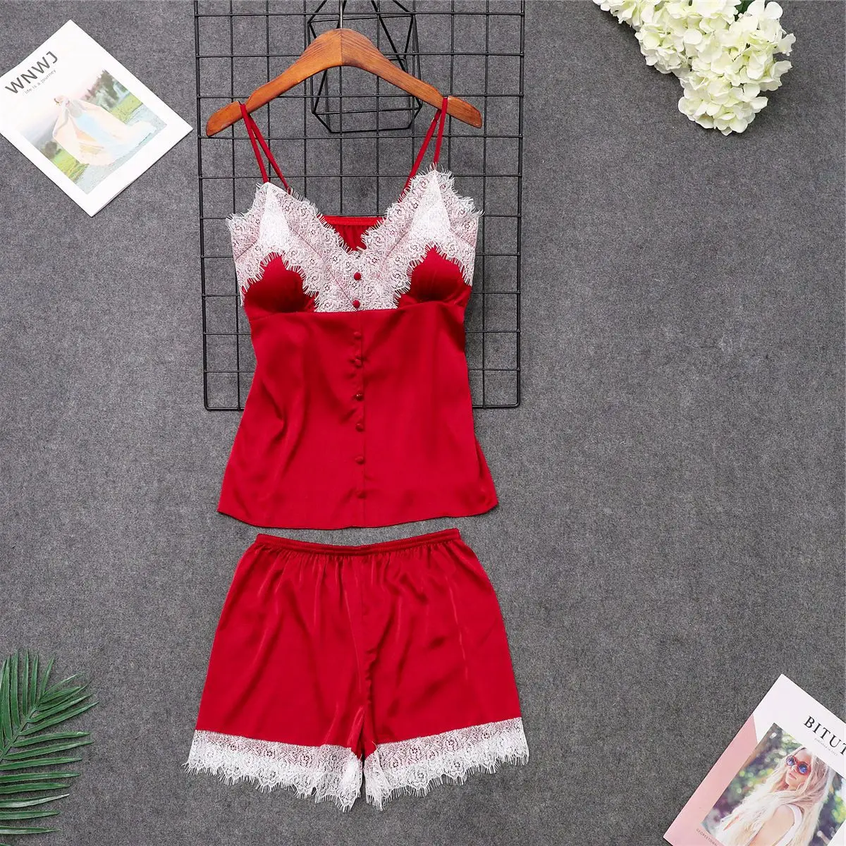 Черный летний сексуальный Пижамный халат одежда для сна Женский комплект из 2