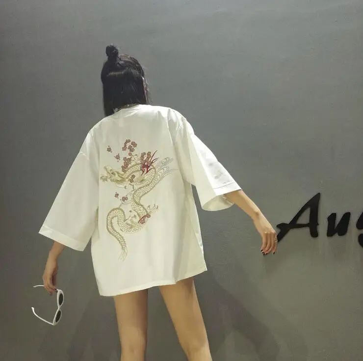 Женское кимоно с вышивкой дракона кардиган в Корейском стиле|korean kimono|korean womenkorean