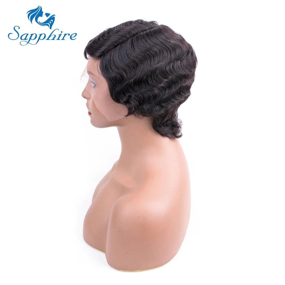 Палец волна парики короткие боб шнурка 100% малазийские волосы с однонаправленной