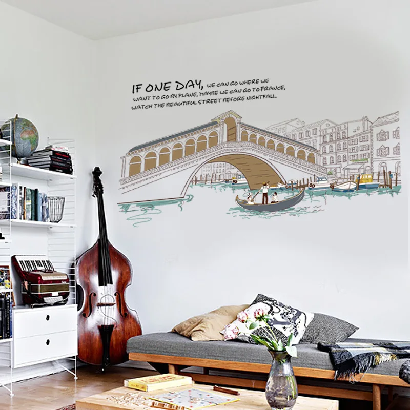 Настенные наклейки с видом на город лодки под мостом Secnery настенные домашний