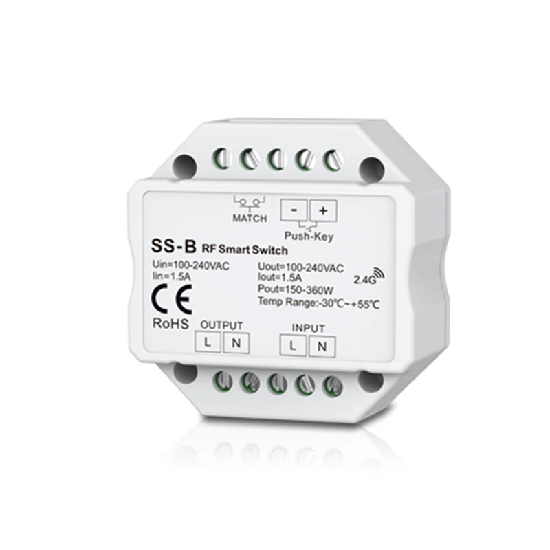 

Skydance New Led Push Switch AC100-240V 1.5A RF Wireless Output 100-240VAC 2A 480W Smart Relay Switch SS-B