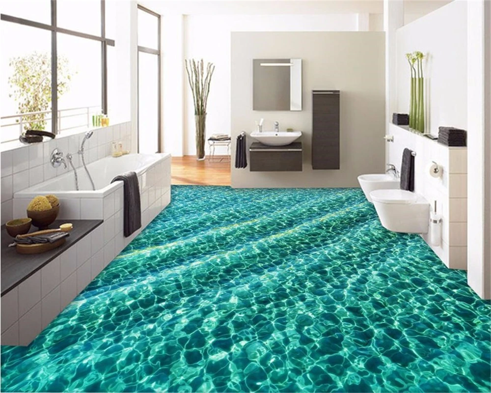 

Beibehang Custom flooring modern green water ripple waterproof non-slip thickening bathroom kitchen PVC floor mural 3d wallpaper