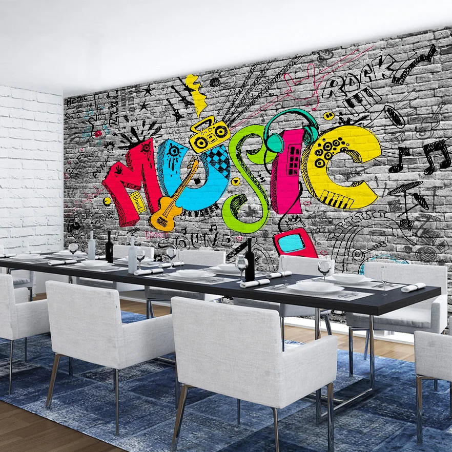 Настенная бумага на заказ креативное граффити искусство музыка кирпичная