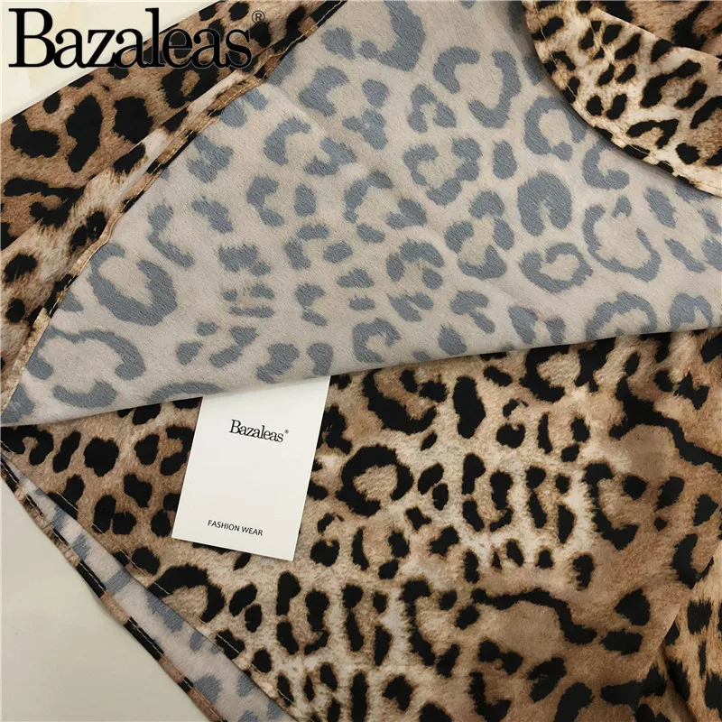 Bazaleas Leopard Print Women Dress Vintage Side Bow dress women Fashion Mini Dresses All Match vestidos Casual autumn | Женская одежда