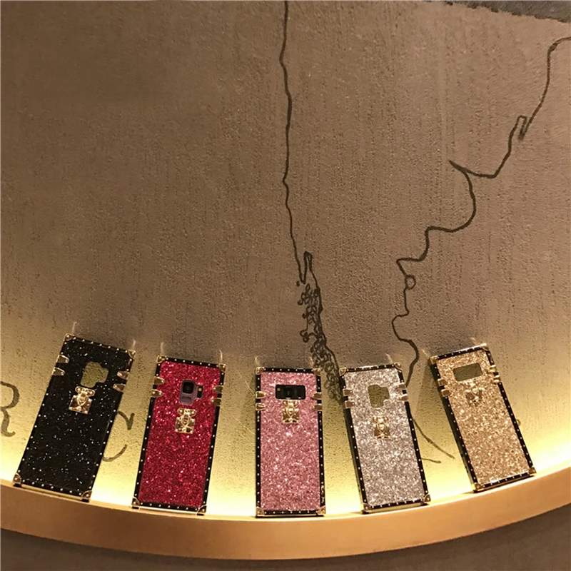 YHBBCASES Модный Золотой квадратный чехол с заклепками для Samsung Galaxy S10 S8 S9 Plus Роскошные