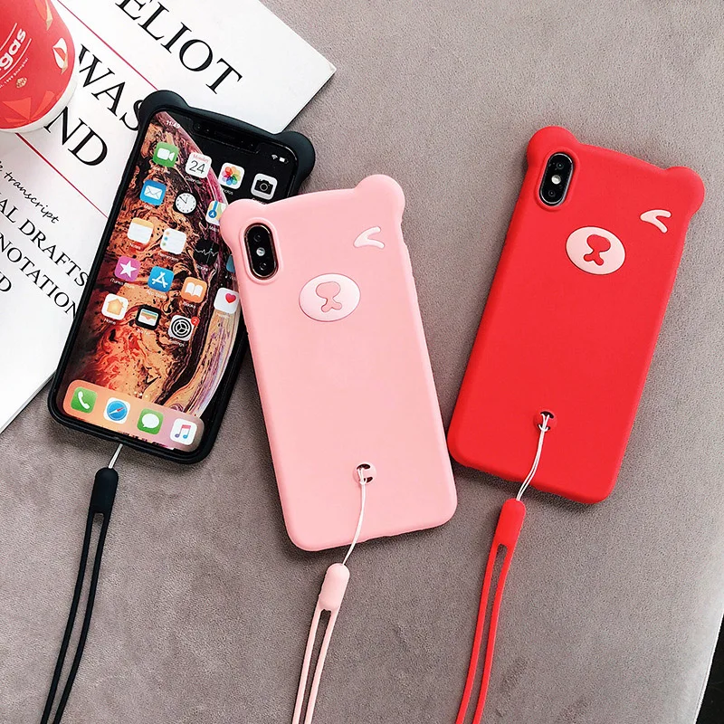 Милый медведь чехол для телефона iPhone X/XR/XS MAX Мягкий силиконовый с ремешком