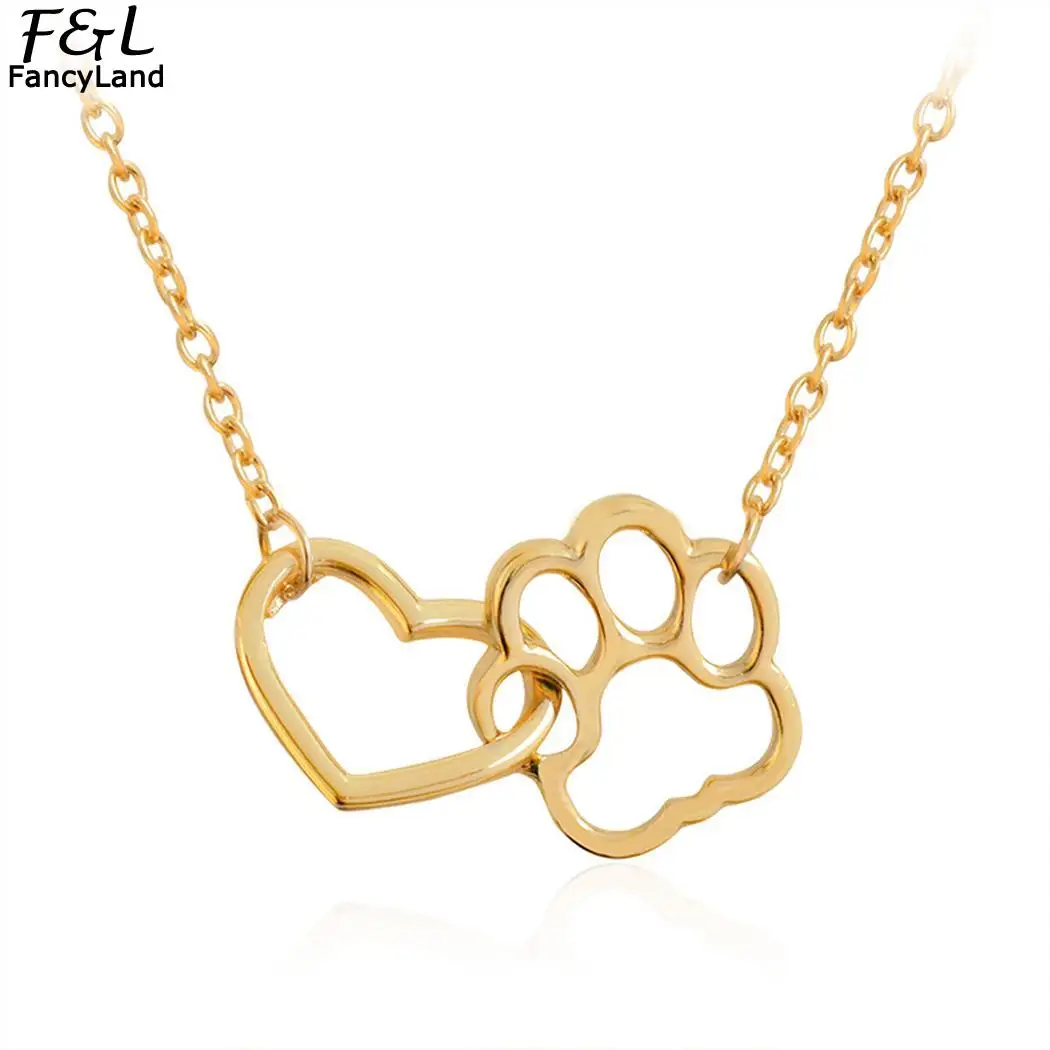 2018 Fashion Women Animal Hollow Out Necklaces Heart Shape Chain Love Pendant Paw Dog Cat For Girl's Gifts | Украшения и