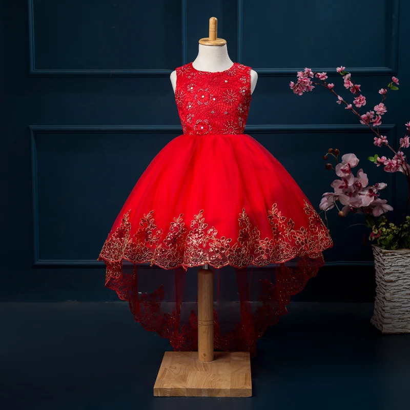 Новые платья для девочек с цветами и бантом короткое спереди длинное сзади