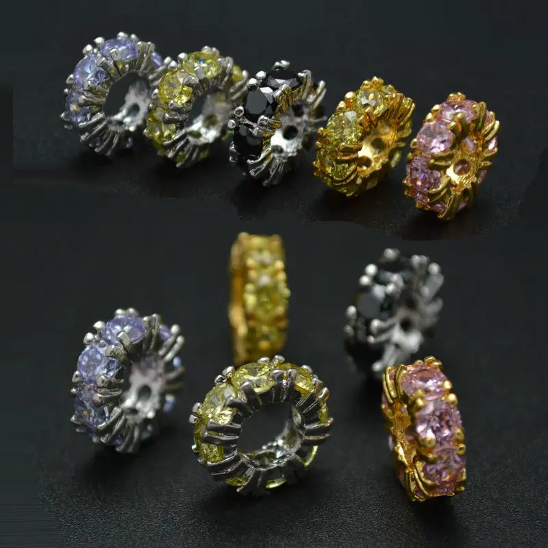 

Mix Color Paved Real CZ Zircon 10mm Flat Round Metal Rondelle Spacer Beads Fashion Jewelry Findings 10pc/lot Free shipping